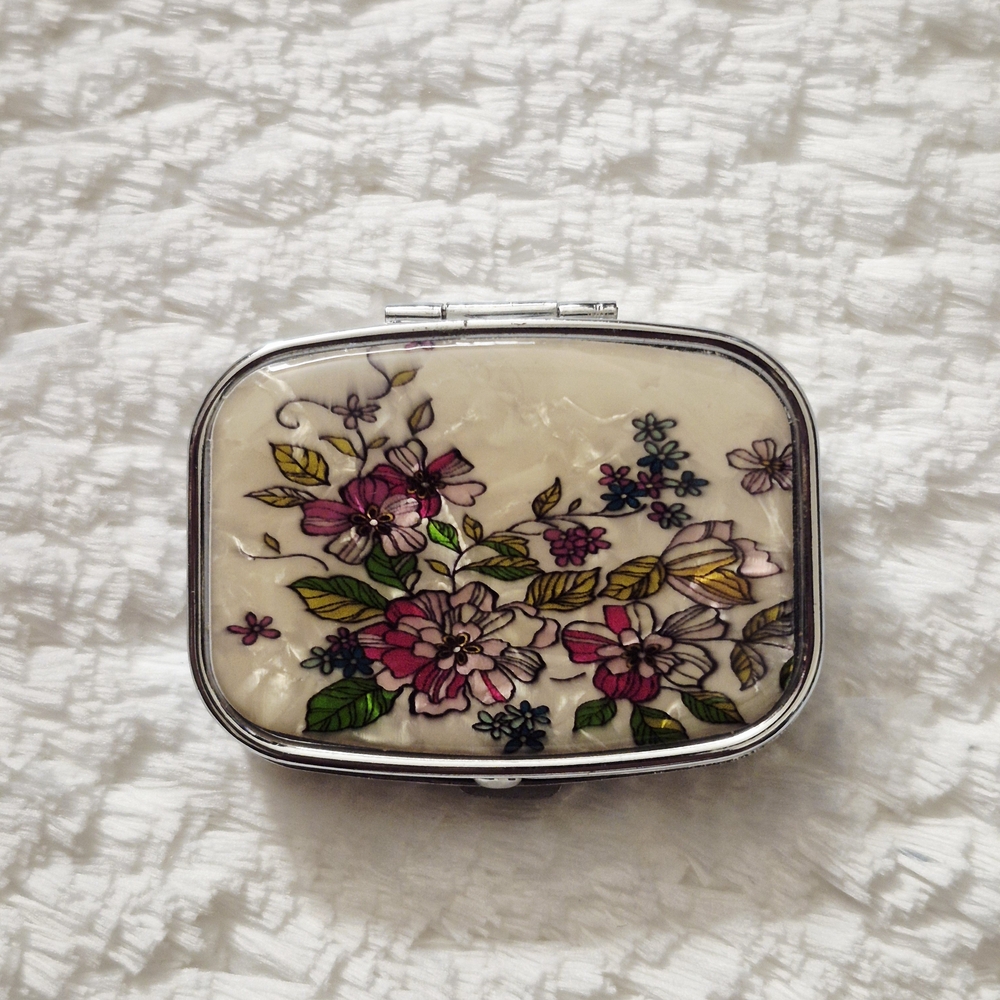 Vintage Floral Enamel Double Pill Box